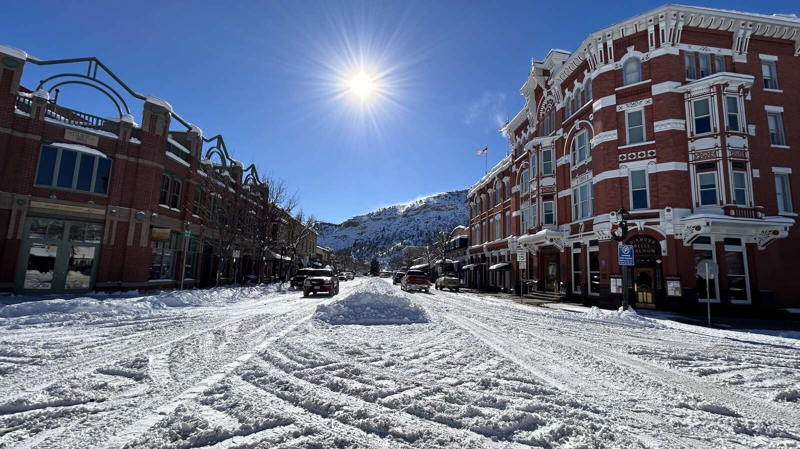 Historic Main Avenue Durango in winter snow