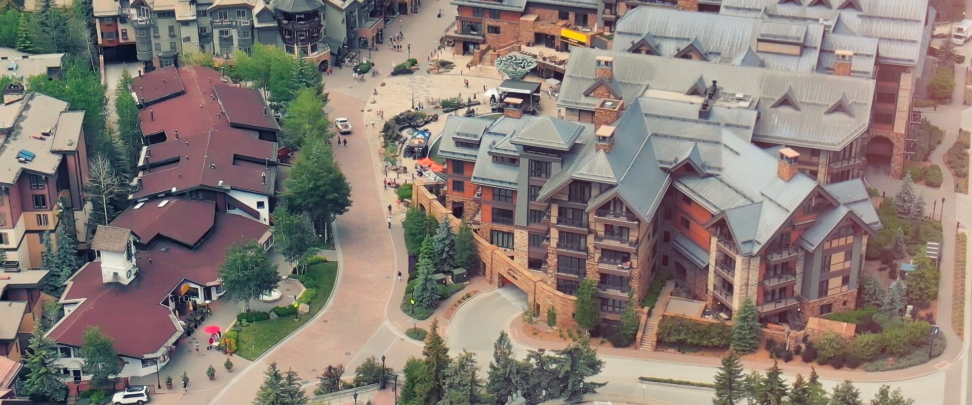 Overhead view of ski town in summer