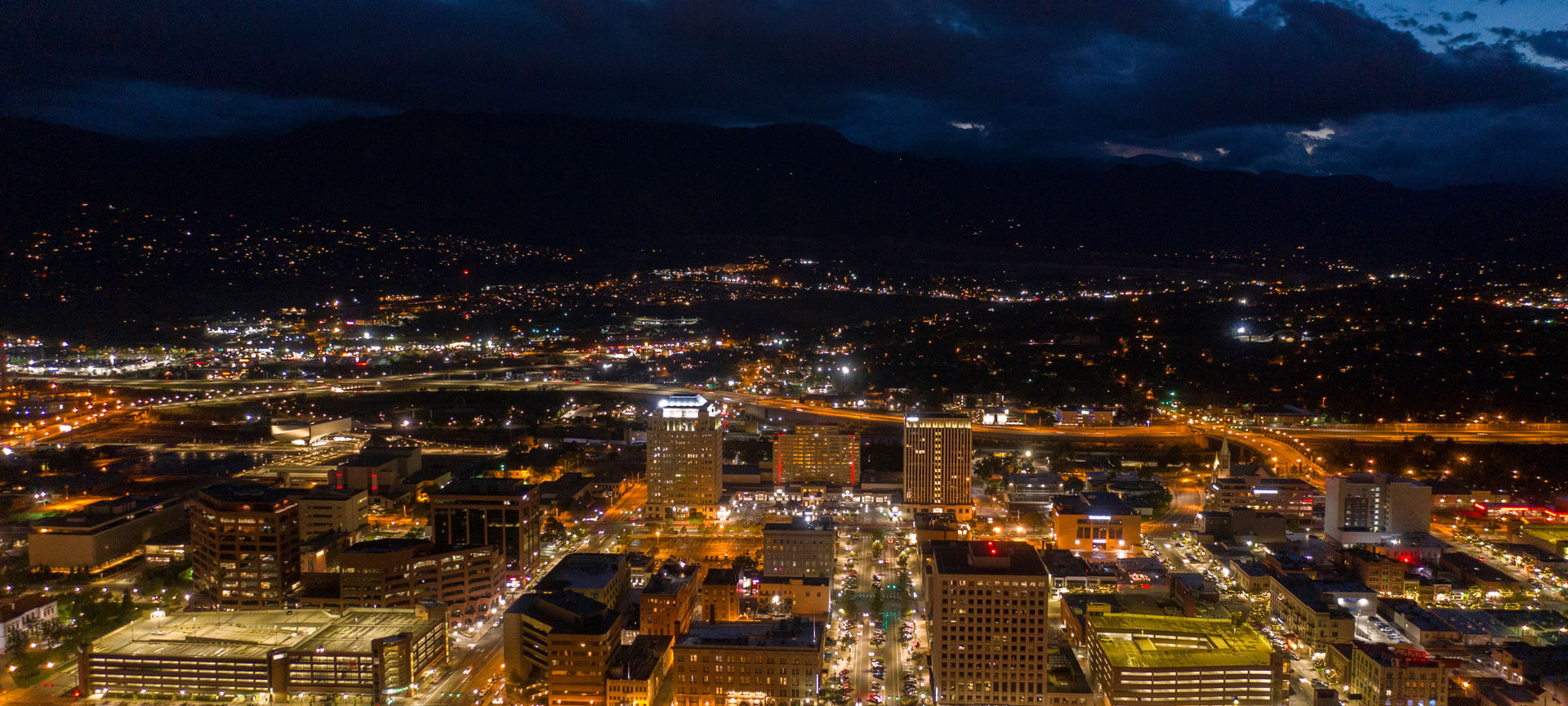 Aerial view of Colorado city at night